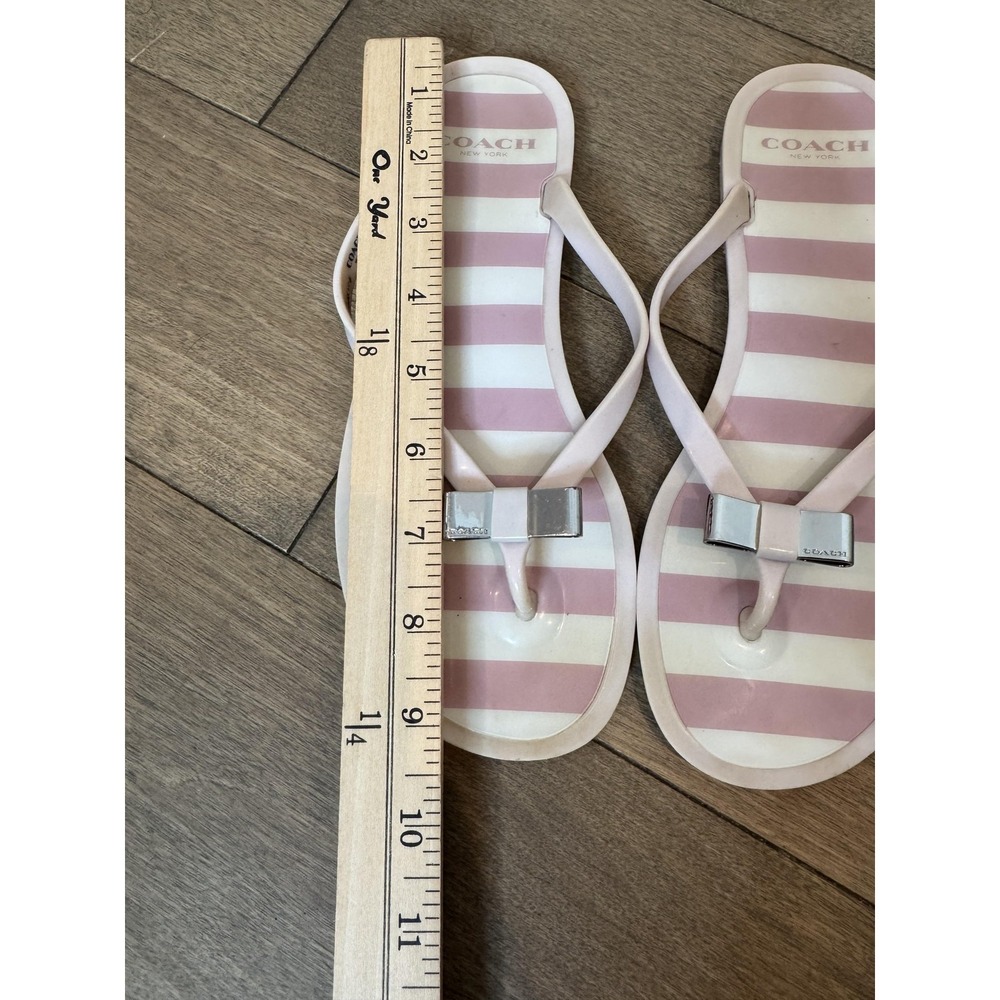 Coach Sandals Womens Size 7 Pink White Landon Jelly Bow Thong Flip Flops EU 37 - Picture 7 of 7